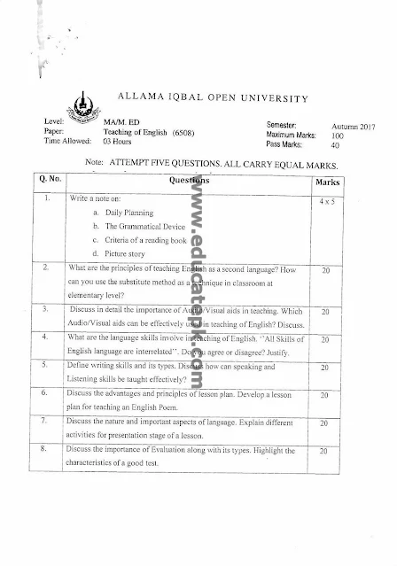 aiou-past-papers-ma-education-code-6508