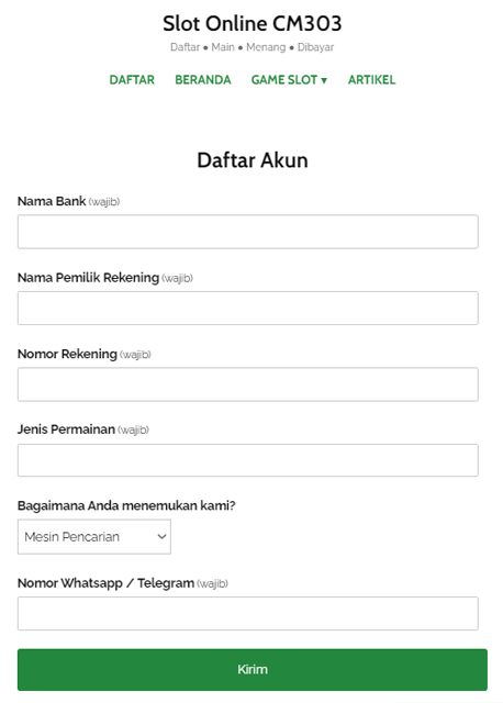 Formulir Daftar Akun FafaSlot CM303