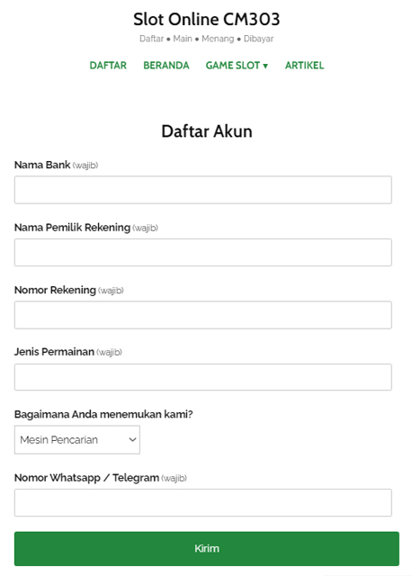 Formulir Daftar Akun FafaSlot CM303