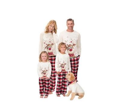 Juego de pijamas de manga larga de padres e hijos con estampado de alce navideño