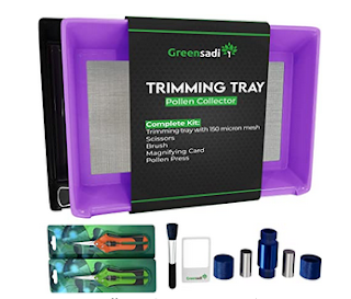 A purple cannabis trimming tray, the perfect gift for a cannabis grower.