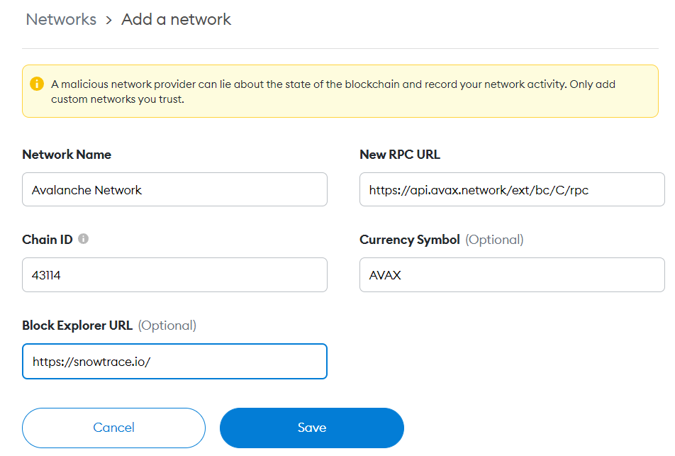 connect avalanche avax to metamask