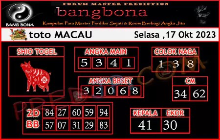 Prediksi Bangbona Toto Macau Selasa 17 Oktober 2023