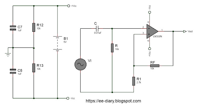 first order active high pass filter with LM358
