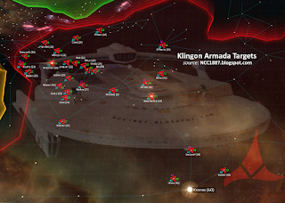 This map shows all of the Klingon armada targets and their sizes