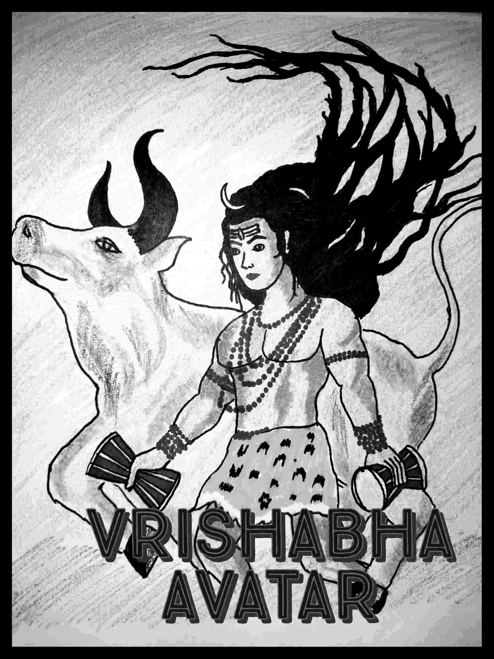 Sketch of Lord Shiva Vrishabha Avatar