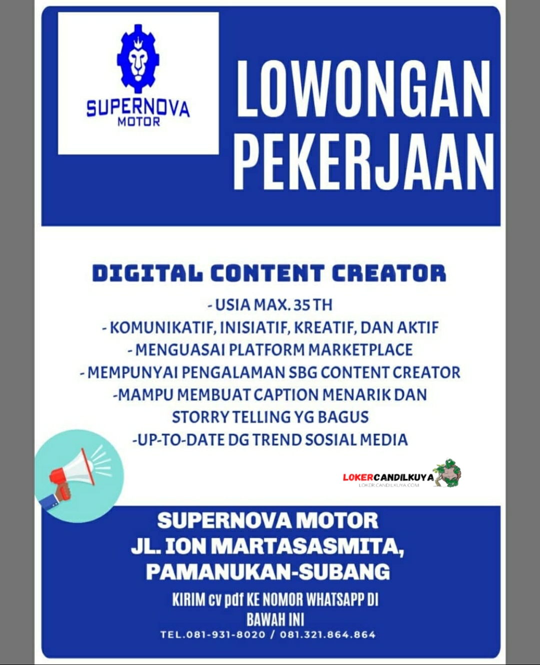 Lowongan Kerja Supernova Motor Subang