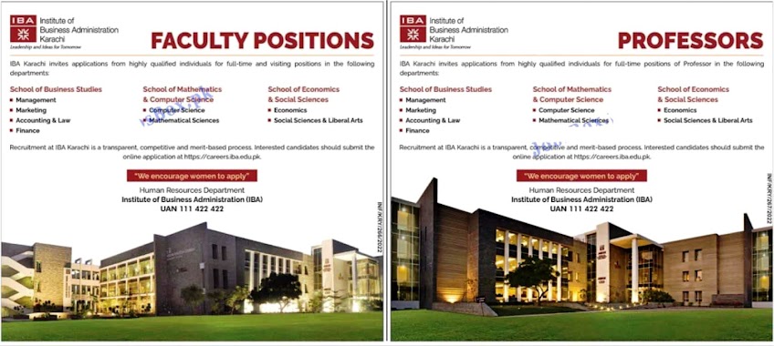 Institute of Business Administration IBA Karachi Jobs 2022 - www.iba.edu.pk