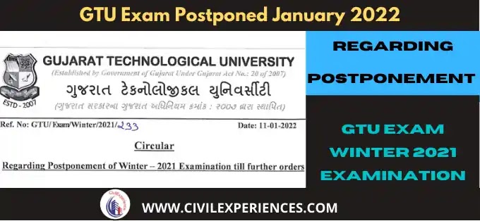 GTU Exam Postponed January 2022 | GTU Exam Circular 2022