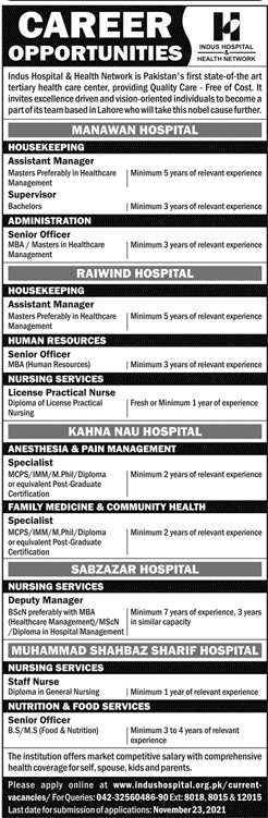 Indus Hospital & Health Network Jobs 2021