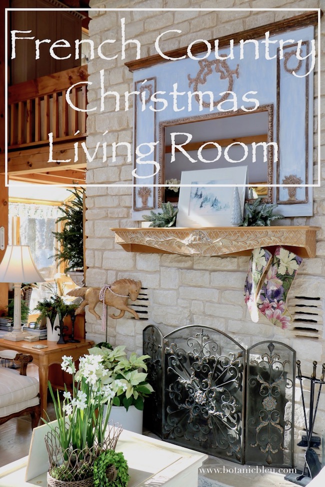 French Country style Christmas decor includes flowers and plants
