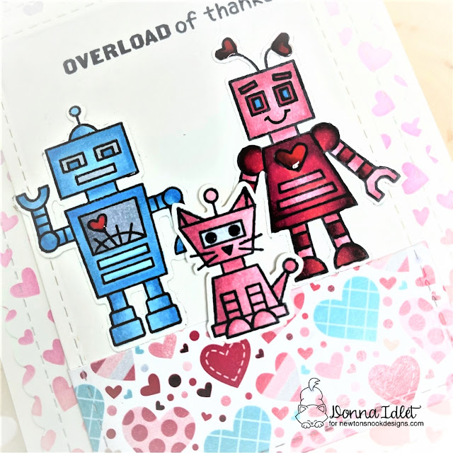 Donna Idlet - copic coloring valentine card Newton's Nook Love Bots