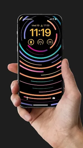 Dynamic Abstract Wallpaper with Multicolored Curved Lines on a Black Background, Ideal for a Lively and Modern Phone Screen