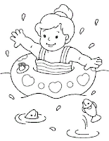 Coloring page of a girl in an inflatable wheel coloring sheet