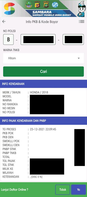 Hasil pencarian di Aplikasi Sambara