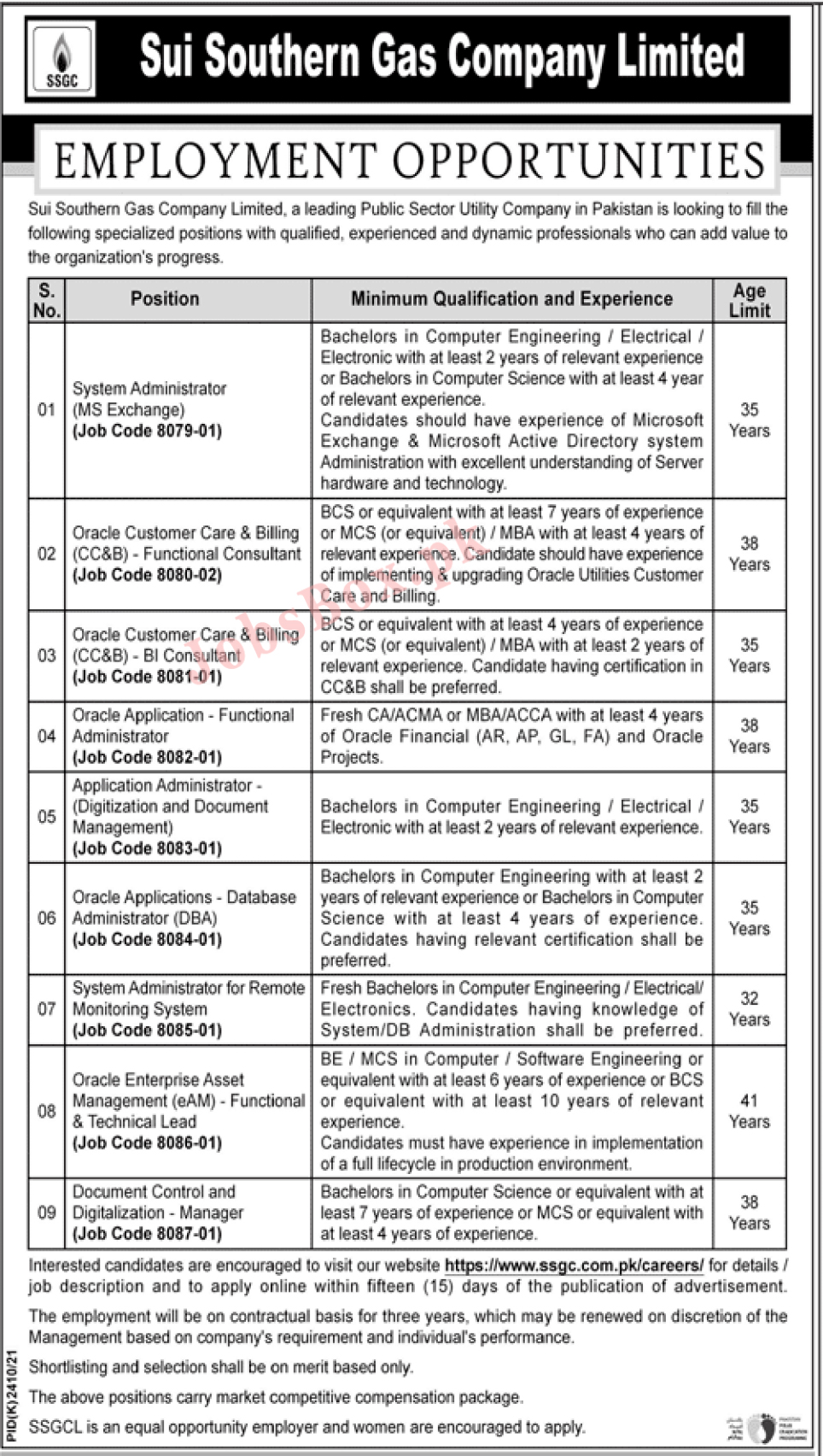 new Sui Southern Gas Company SSGC Jobs 2022 latest advertisment