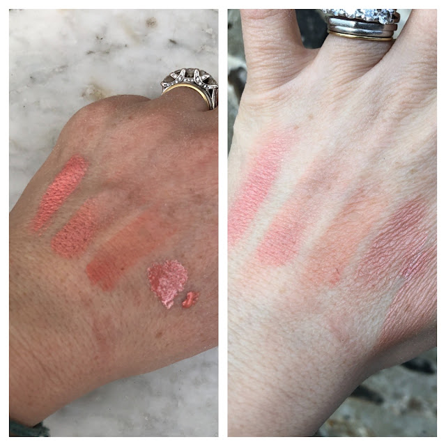 Cream blush swatches. From left to right; kiko, Refy, Kjaer Weiss, Daniel Sandler, Drunk Elephant