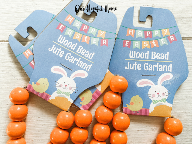 Happy Easter wood bead jute garland label and orange wood beads