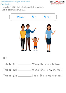 MamaLovePrint 英文工作紙 -  Punctuation English Early Writing Learning Activities Kindergarten Worksheet Free Download  英文標點符號 幼稚園工作紙