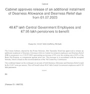Cabinet approves release of an additional instalment of Dearness Allowance and Dearness Relief due from 01.07.2023