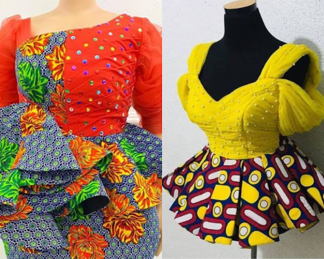 Ankara and Lace Blouse Designs For Wrappers And Skirts