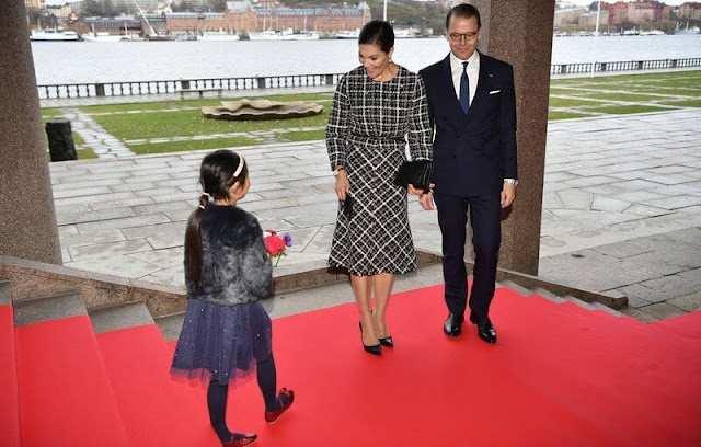 Crown Princess Victoria wore a tweed top and skirt by Baum und Pferdgarten. Letizia in Carolina Herrera pink coat. Sofia in Tiger of Sweden