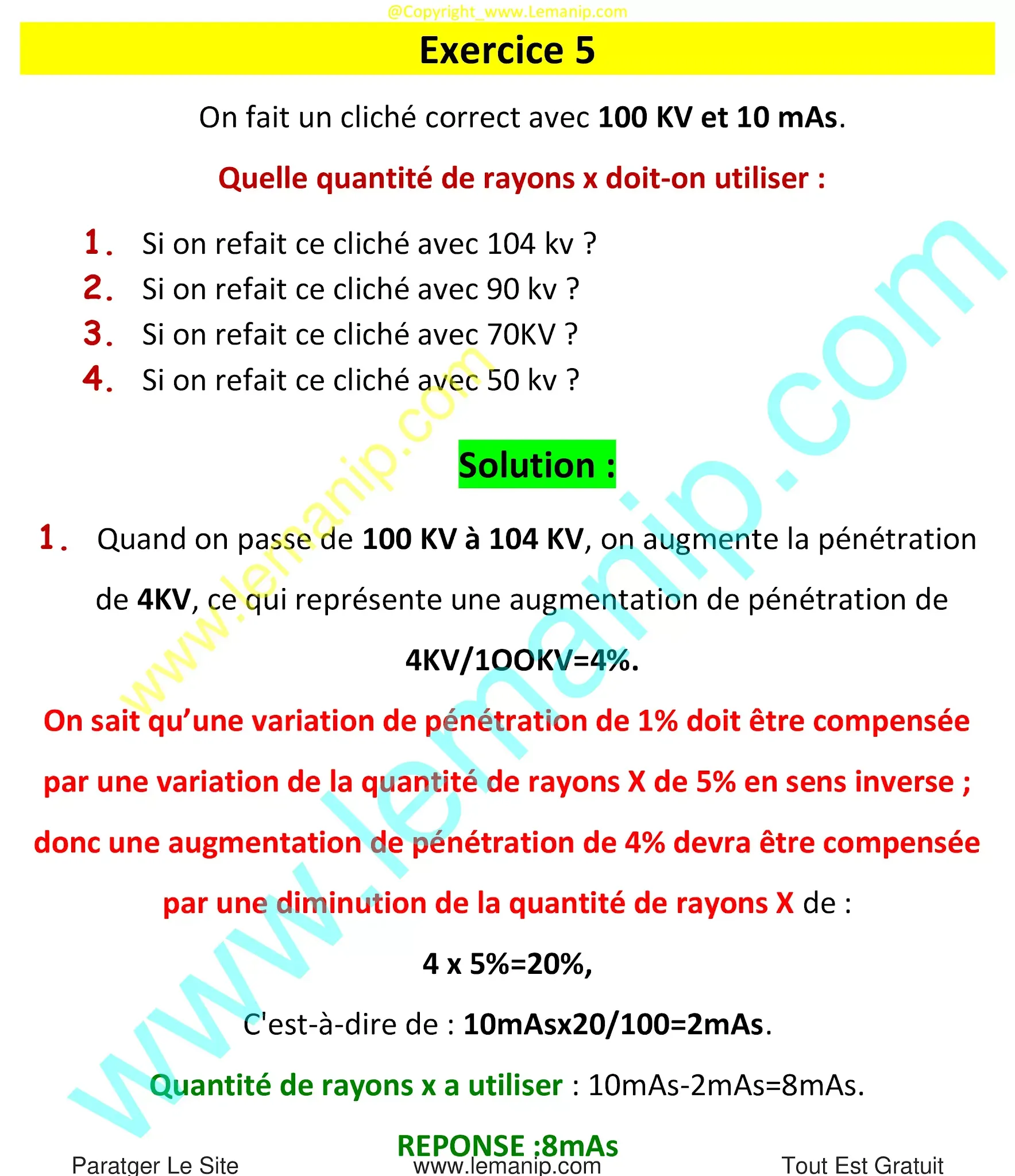 Exercice 5 Constantes Radiologique avec Solution