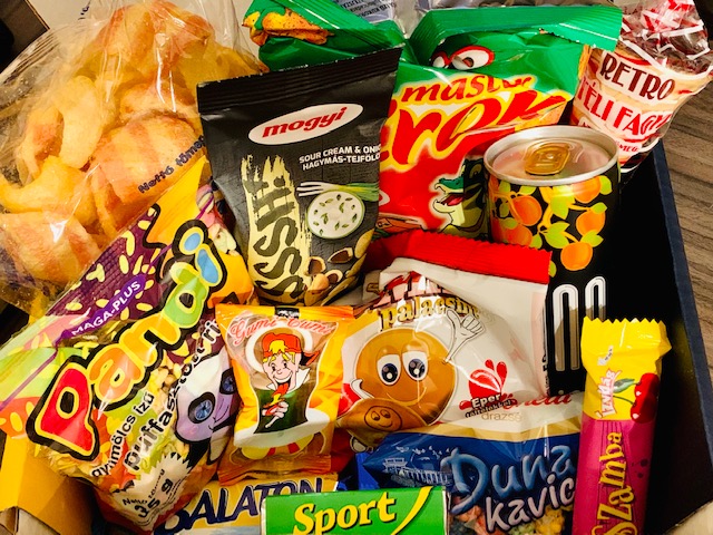 A mixture of sweet and savoury snacks and confectionary from Hungary