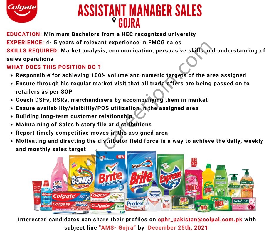 Colgate Palmolive Pakistan Jobs Assistant Manager Sales