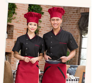 áo đầu bếp kết hợp đỏ đen đẹp