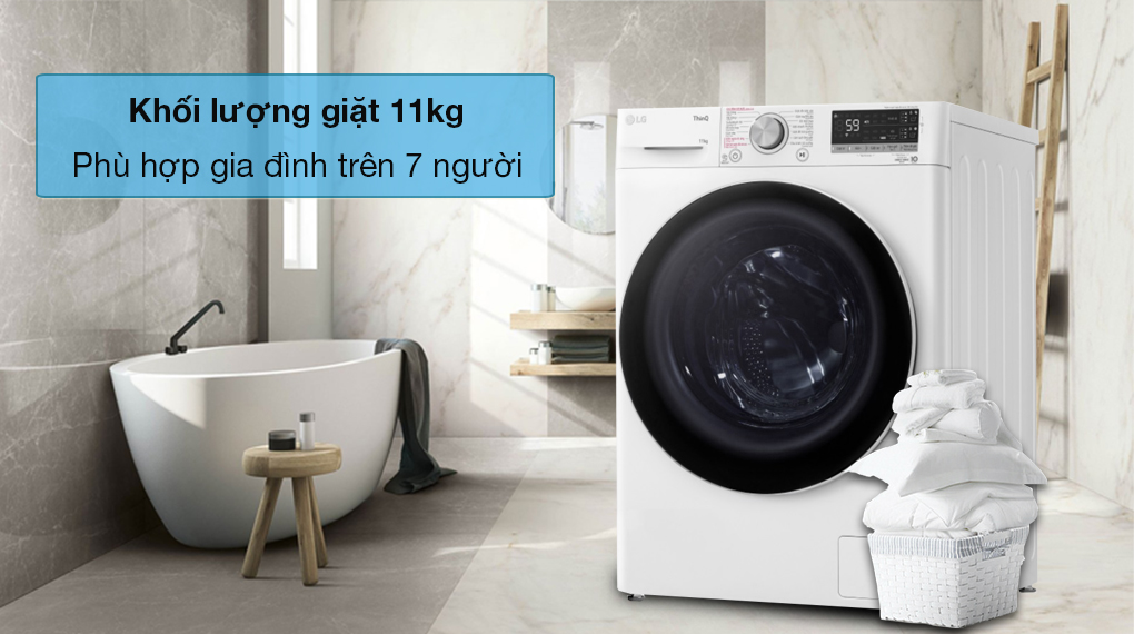 Máy giặt LG Inverter 11 kg FV1411S4WA - Khối lượng giặt 11 kg phù hợp cho gia đình trên 7 người sử dụng