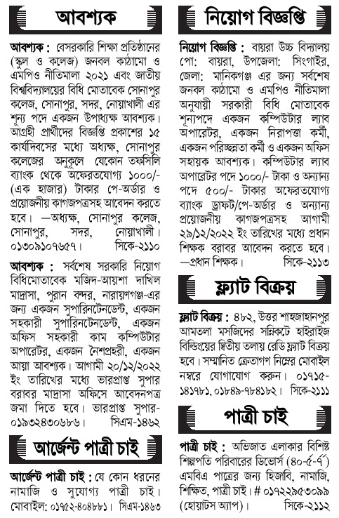 দৈনিক পত্রিকা চাকরির খবর ০৬ ডিসেম্বর ২০২২ - All Daily Newspaper Job Circular 06 December 2022 - আজকের চাকরির খবর পত্রিকা ০৬-১২-২০২২ - আজকের চাকরির খবর ২০২২-২০২৩ - চাকরির খবর ২০২২-২০২৩ - দৈনিক চাকরির খবর ২০২২-২০২৩ - Chakrir Khobor 2022-2023 - Job circular All 2022-2023