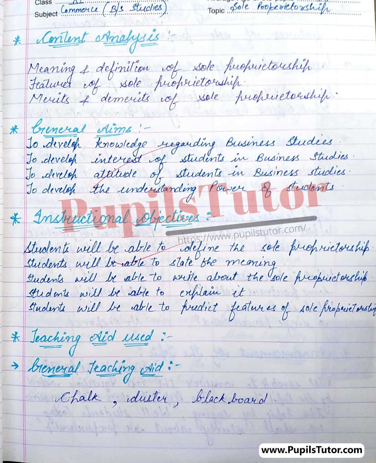 Sole Proprietorship Lesson Plan – (Page And Image Number 1) – Pupils Tutor
