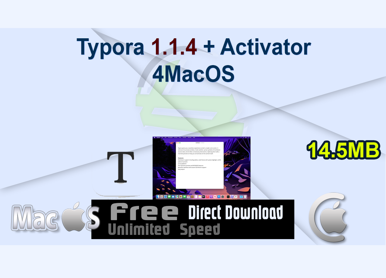 Typora 1.1.4 + Activator 4MacOS