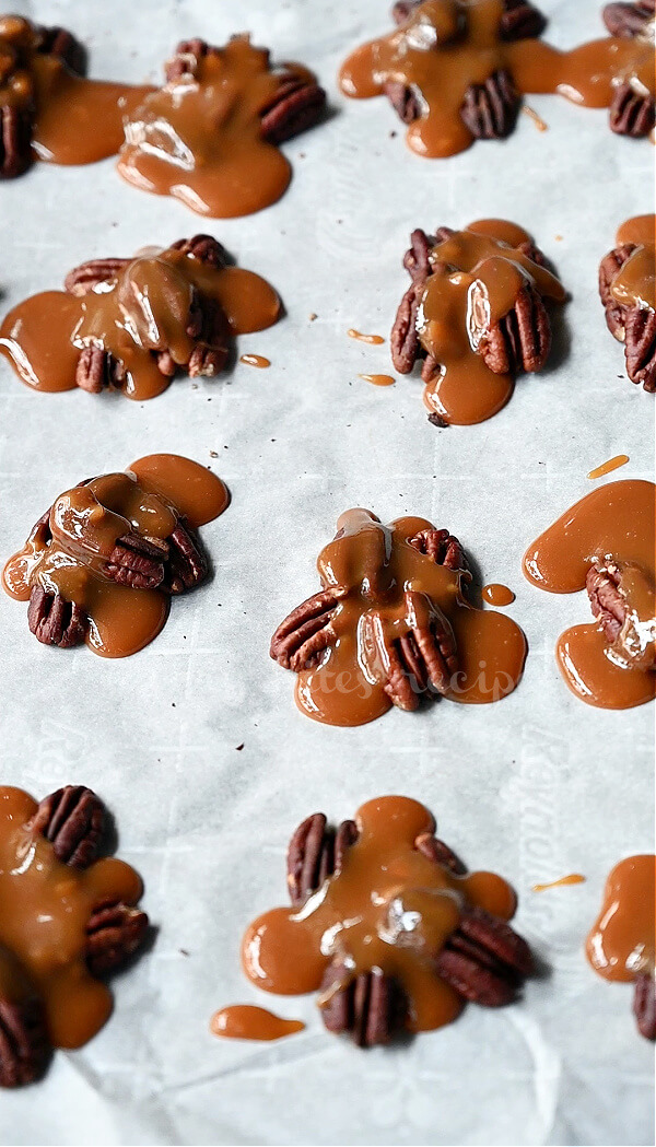 pecan clusters with melted caramel