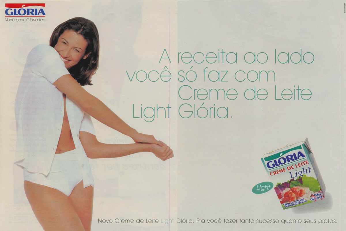 Propaganda da marca Glória promovendo sua linha de creme de leite light em 1997