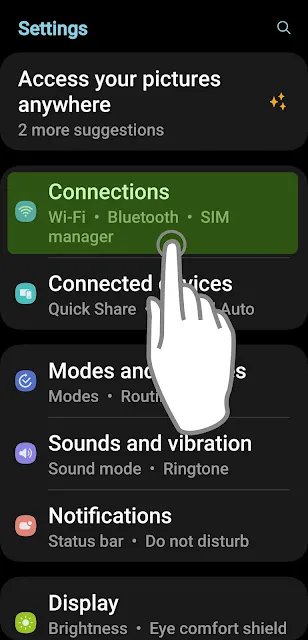 Connections Menu in Settings Picture