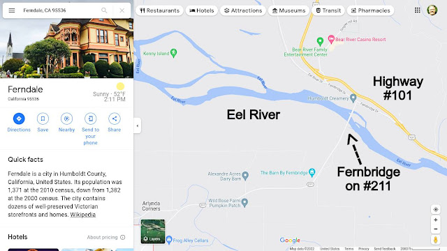 MAP of Humboldt County CA Fernbridge Highway 101 & 211