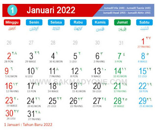 Kalender jawa bulan Januari 2022