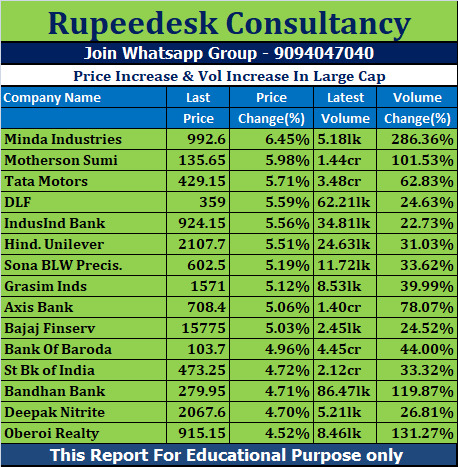 Price Increase & Vol Increase In Large Cap