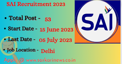 SAI Recruitment 2023 for 53 Sports Associate, Lead, Manager and Other Posts