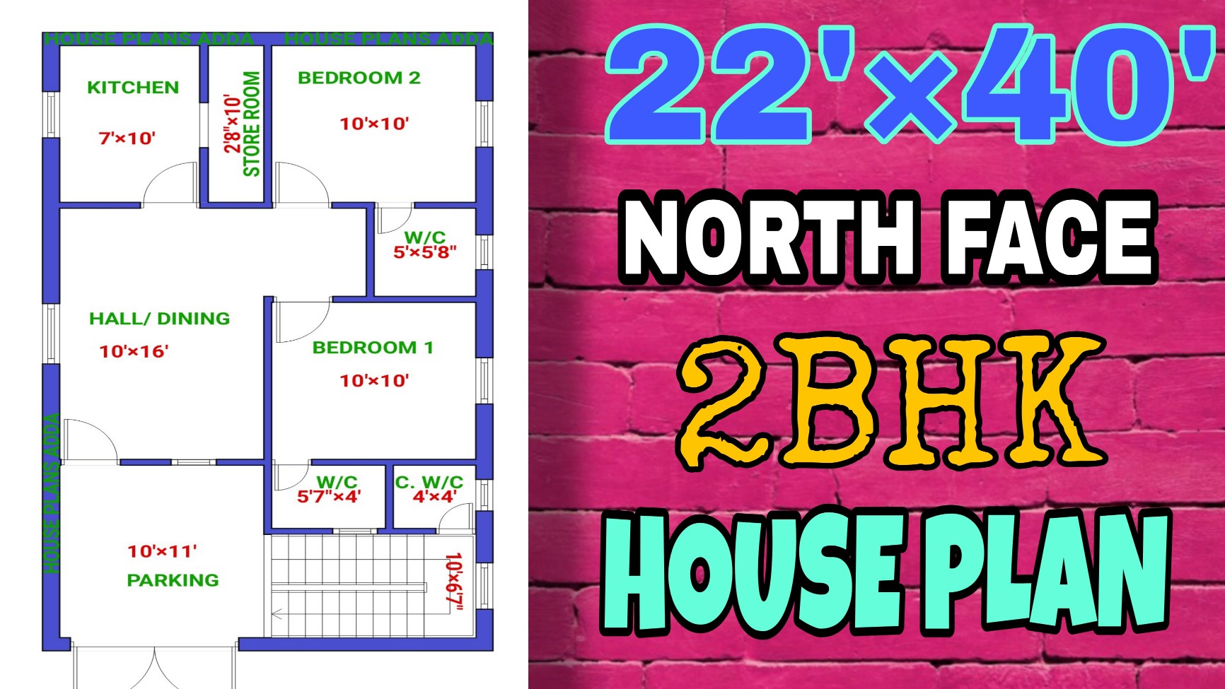 2bhk house plan 22 × 40