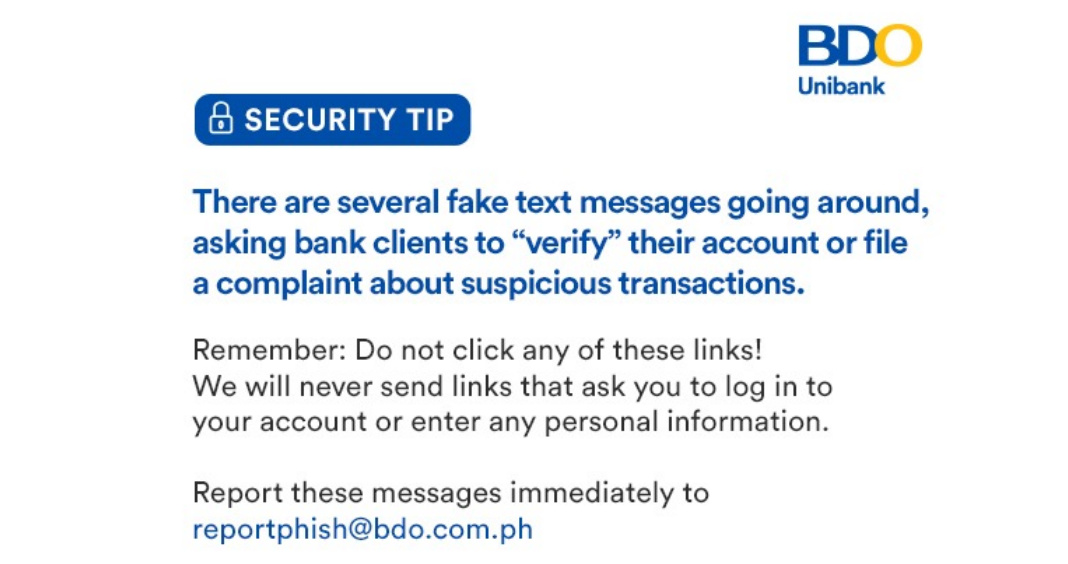 BDO Warning Fake Text Messages Scammers
