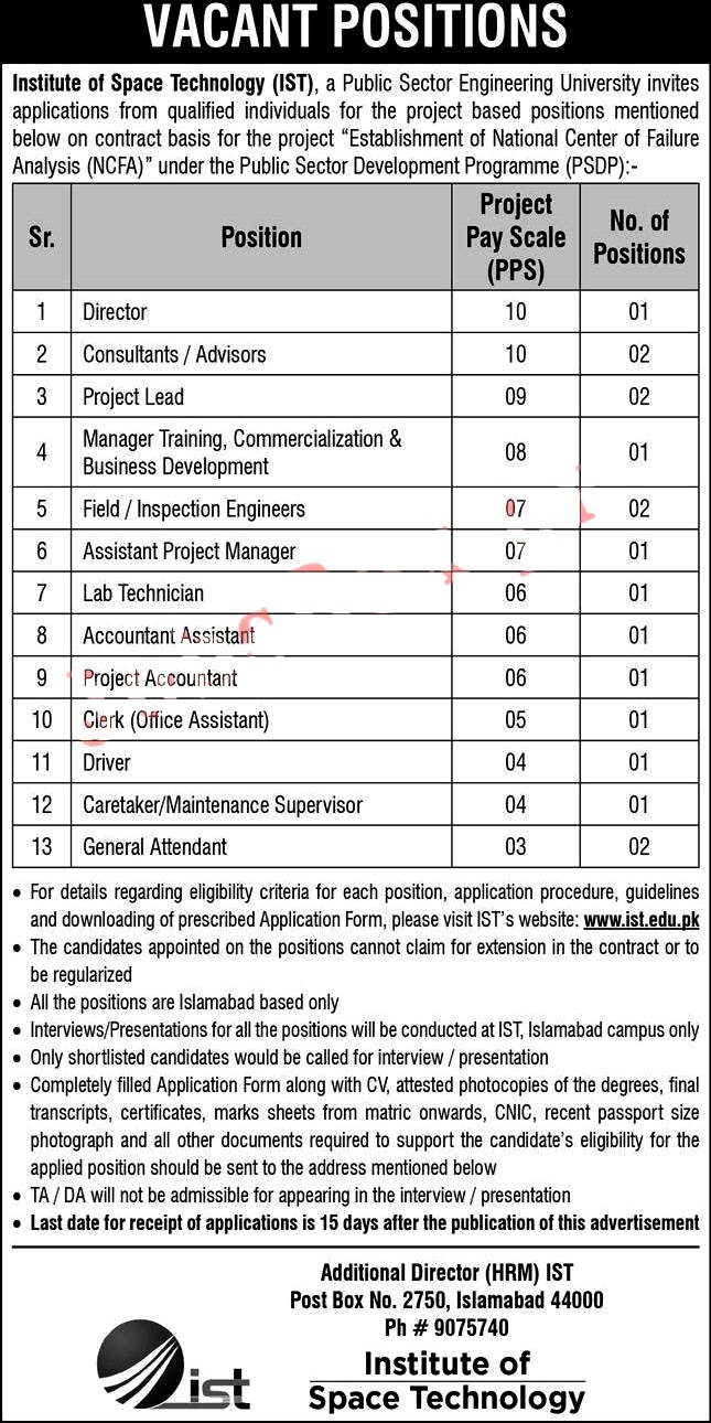 Institute of Space Technology IST Latest Jobs 2022