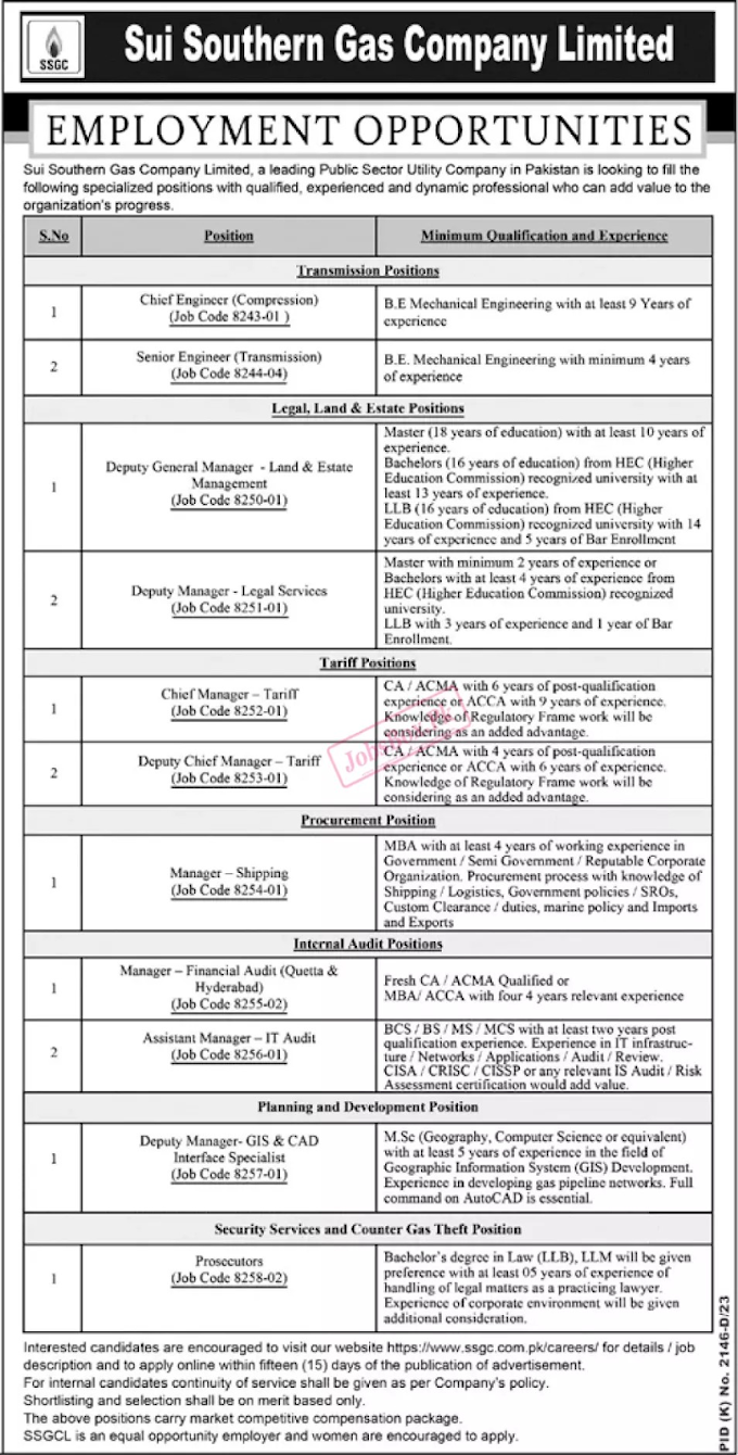 SSGC Gas Company Jobs 2024 - SUI Southern Gas Company Jobs 2024 - Online Apply