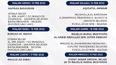 Jadwal Majlis Nurul Musthofa 13-19 Februari 2022