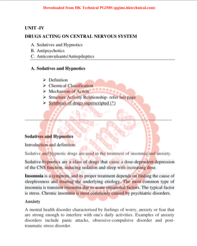 SEDATIVES AND HYPNOTICS Medicinal Chemistry 4th Semester B.Pharmacy ,BP402T Medicinal Chemistry I,BPharmacy,Handwritten Notes,Important Exam Notes,BPharm 4th Semester,