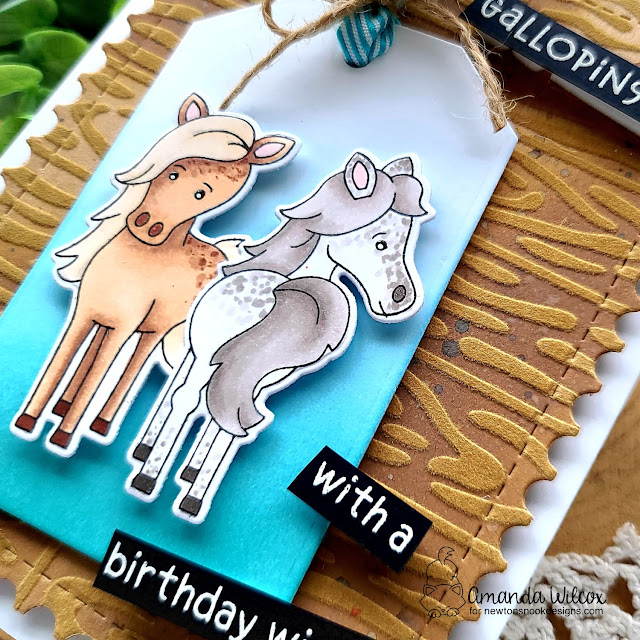 Horse Birthday Card by Amanda Wilcox | Neigh Stamp Set, Hardwood Stencil and Fancy Edges Tag Die Set by Newton's Nook Designs #newtonsnook #handmade