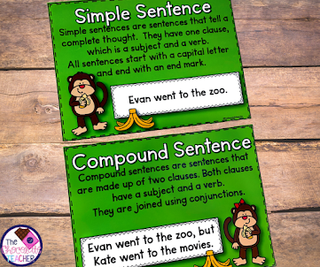 These simple and compound sentences posters are a great visual resource for your students to refer to during your simple and compound sentence lessons.