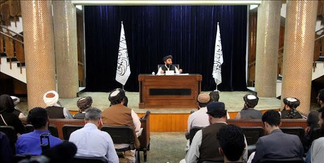 Taliban spokesman Zabiullah Mujahid at a news conference in Kabul, Afghanistan, September 7, 2021. Photo: THX
